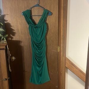 Green Ruched Draped Midi Dress – Size L